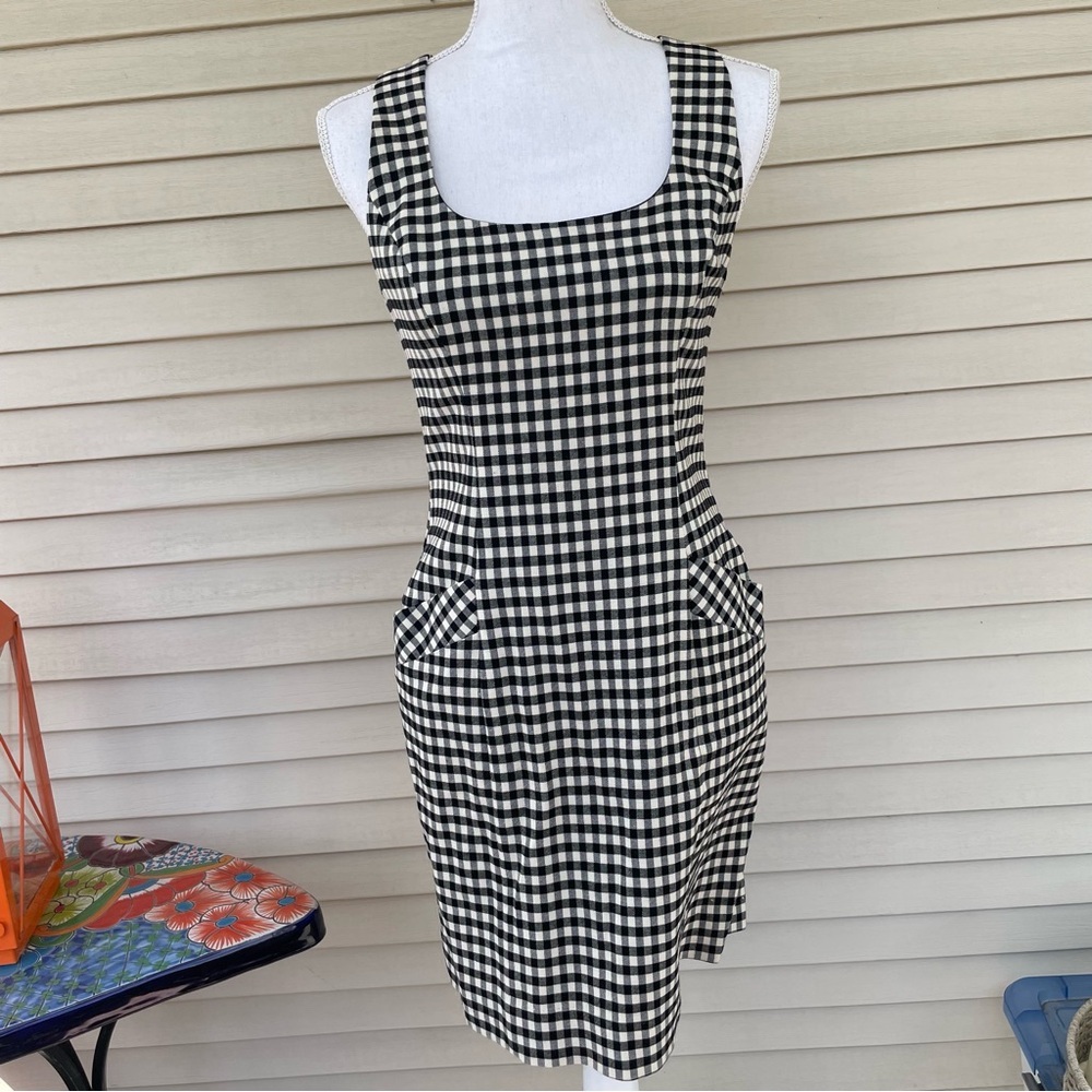 Nicole Miller Black & White Gingham Print Dress Size 4